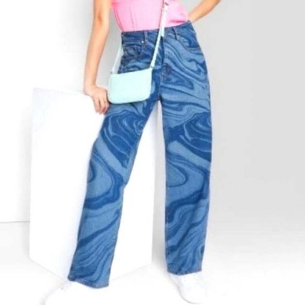 WILD FABLE Plus 18 34 Baggy Blue Jeans Wavy Highest Rise Pants Grunge Boho Punk - Picture 2 of 16